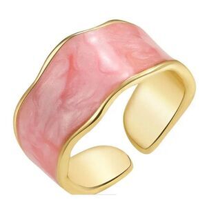 NWT Y2K Pink Drip Glaze Wavy Gold Rimmed Adjustable Ring